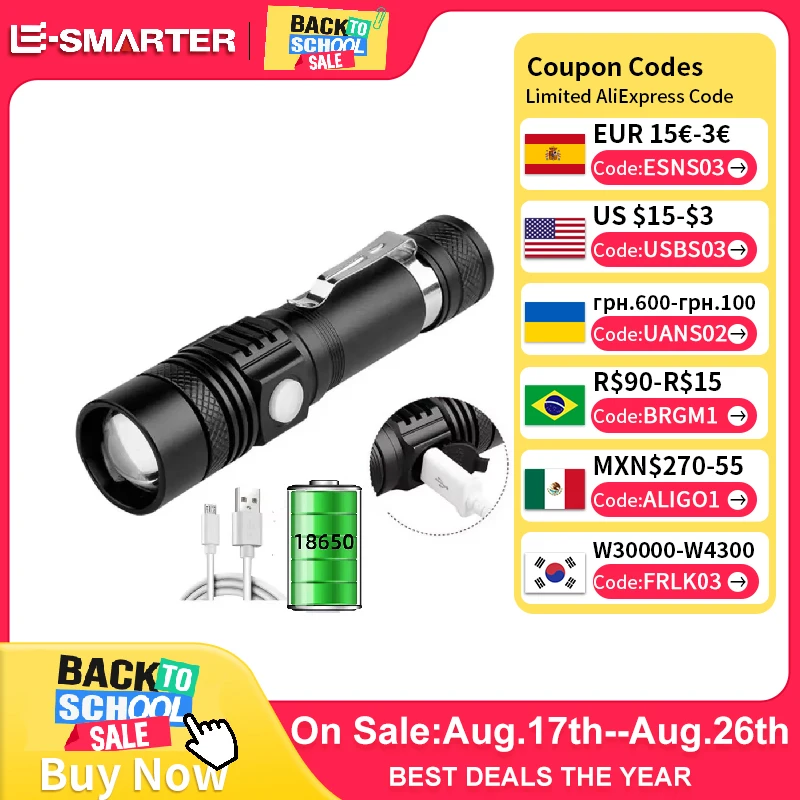 Lanterna led ultra brilhante, recarregável por usb, tocha t6, luz de bicicleta, bateria 18650. para ciclismo ao ar livre
