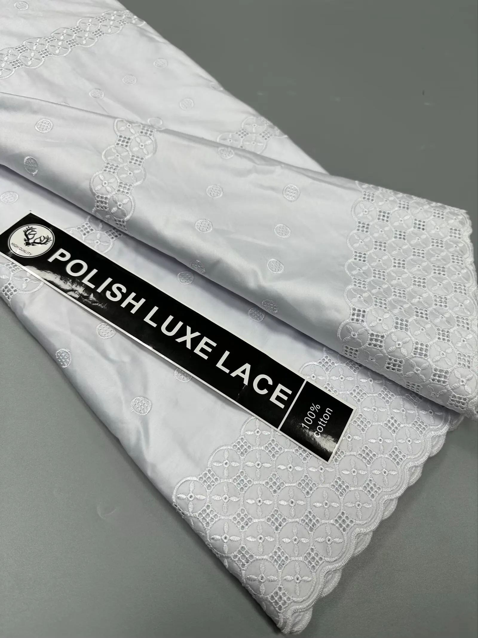 

5 Yards African Polish Cotton Lace Fabric High Quality White Embroidered Men's Nigerian Lace Fabric Elegant Dress for Party