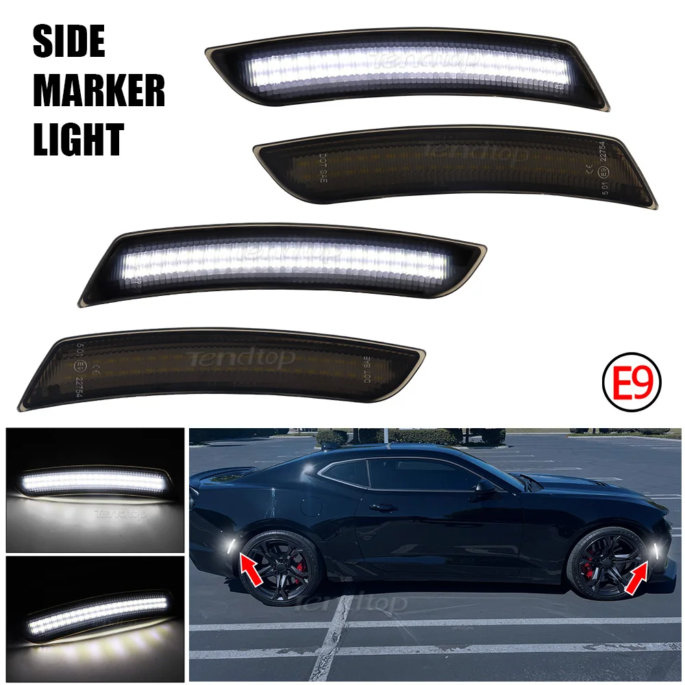 4pcs LED Side Marker Lights Mirror Flashing Turn Signal Lamp Indicator Front Rear Bumper Lights  for Chevy Camaro 2016-2023