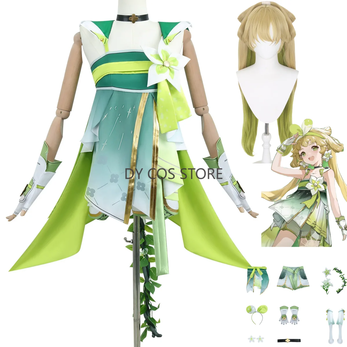 

Game Wuthering Waves Verina Cosplay Costume Chinese Style Green Dress Uniform Full Set Wig Woman Sexy Kawaii Christmas Suit