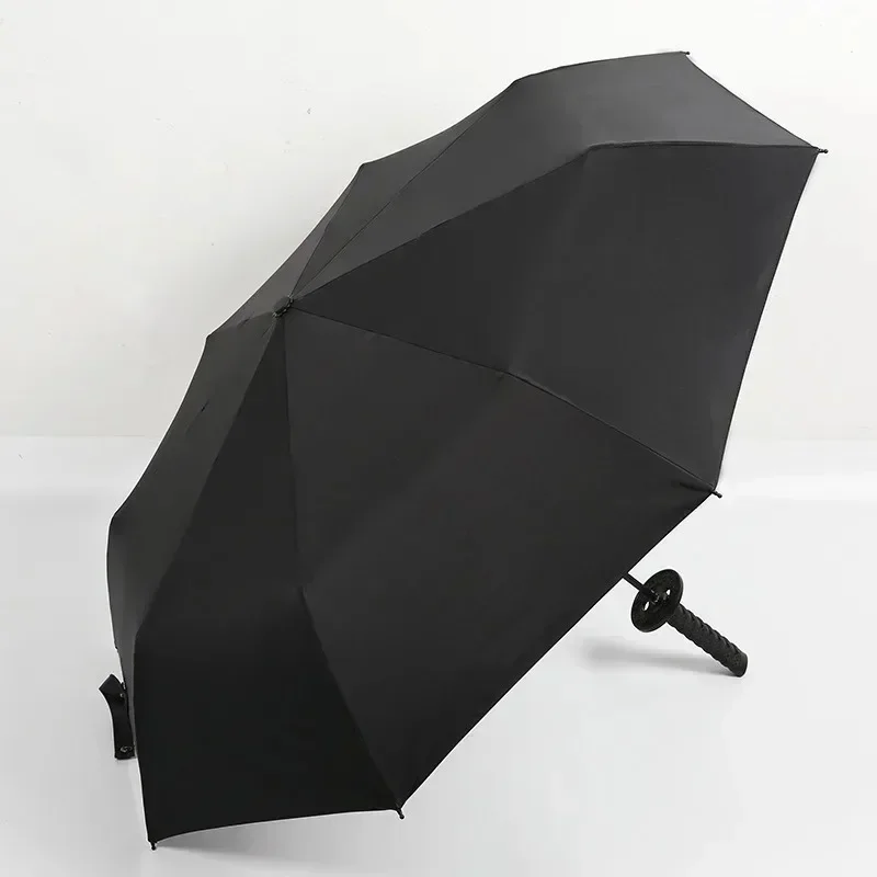 Samurai Swrod Umbrella UV Block Windproof Black Parasol Japanese Katana Handle Ninja Knife Umbrella Folding Demon Slayer Parasol