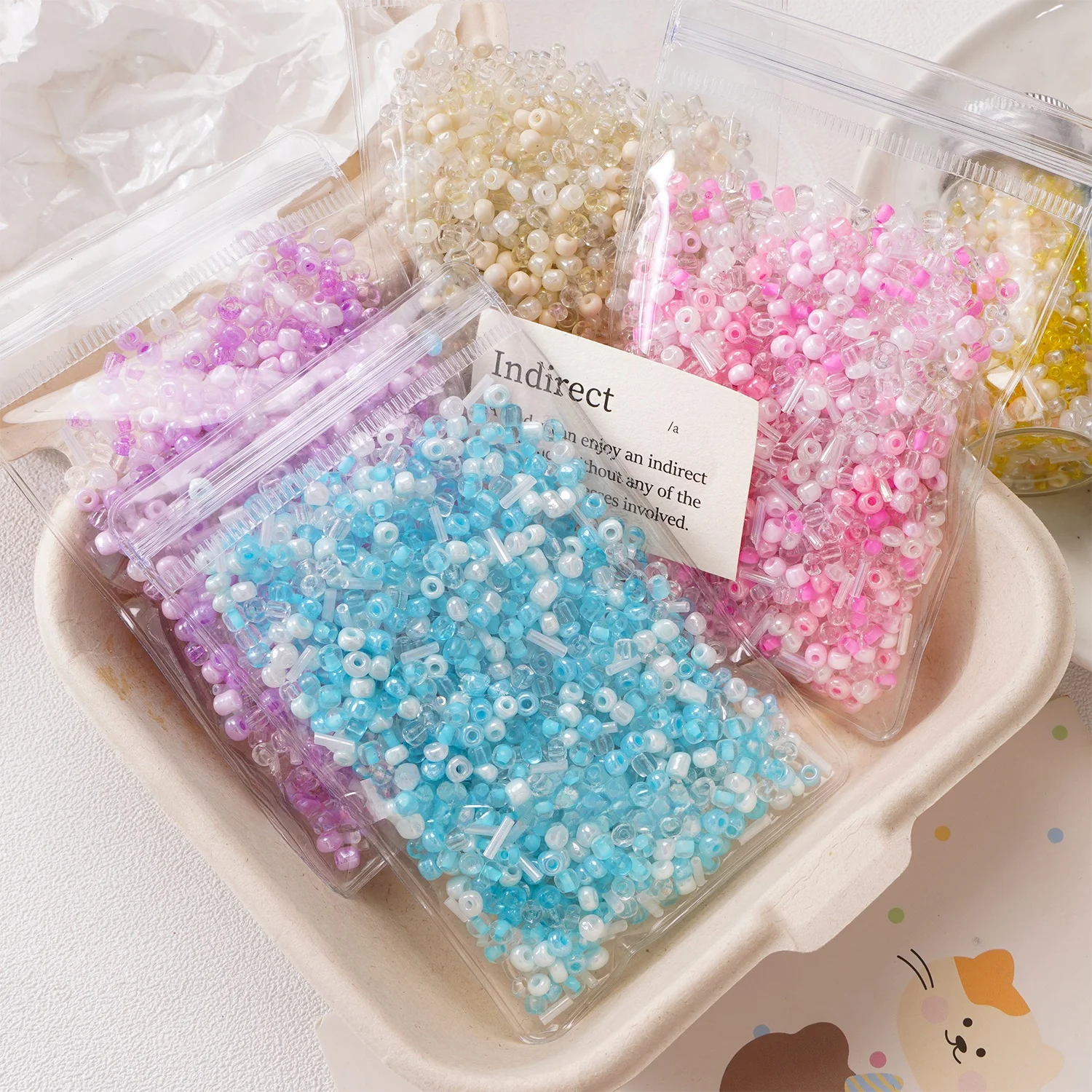 ミックスカラーガラスビーズ DIY素材 手作りブレスレット ネックレス ジュエリー クリスタル キャンディー シードビーズ