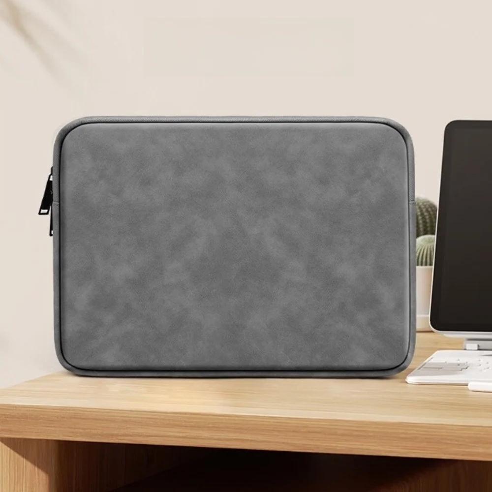 Protective Solid Color Laptop Sleeve Bag PU Leather Zipper Notebook Pouch Shockproof Wear Resitant Laptop Case Daily Commute
