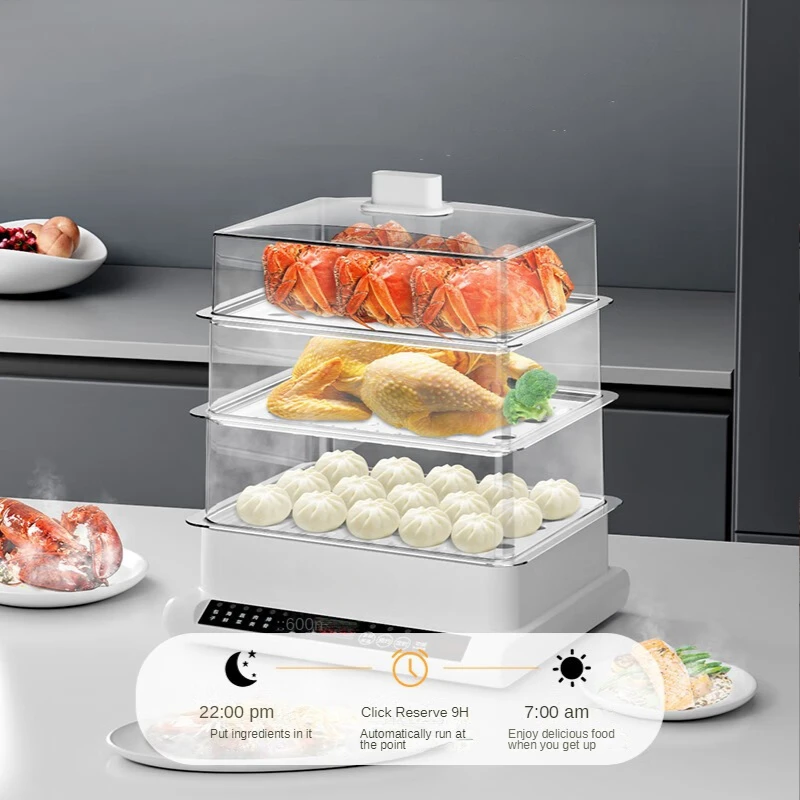 Electric Food Steamer 20 Liters Stacked Storage 3 Layers Electric Steamer Multi-functional Fast Steaming Food Warmer