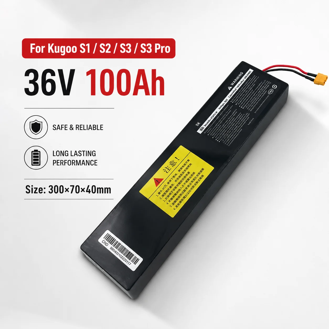Batterie lithium-ion de remplacement 36V 100Ah pour trottinette électrique Kugoo S1 S2 S3, 10S3P 324Wh avec BMS, haute capacité longue portée
