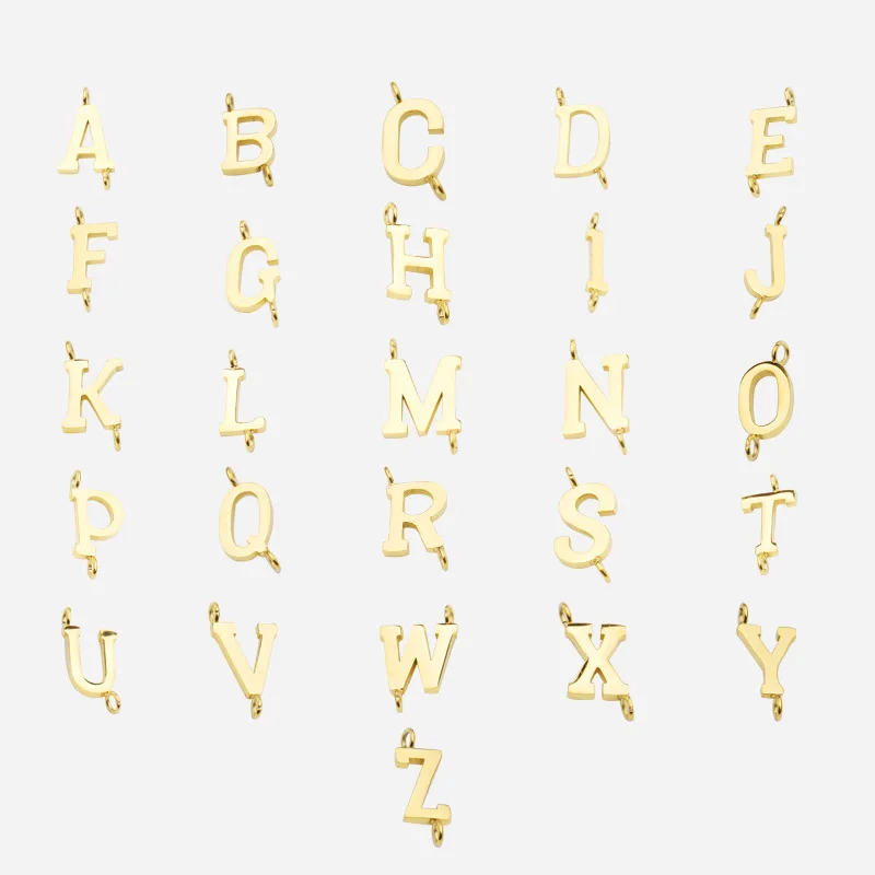 

DIY Making Glossy Steel Letter Double Hole Charm Pendant Alphabet Letters Name 26 pcs Wholesale Accessories