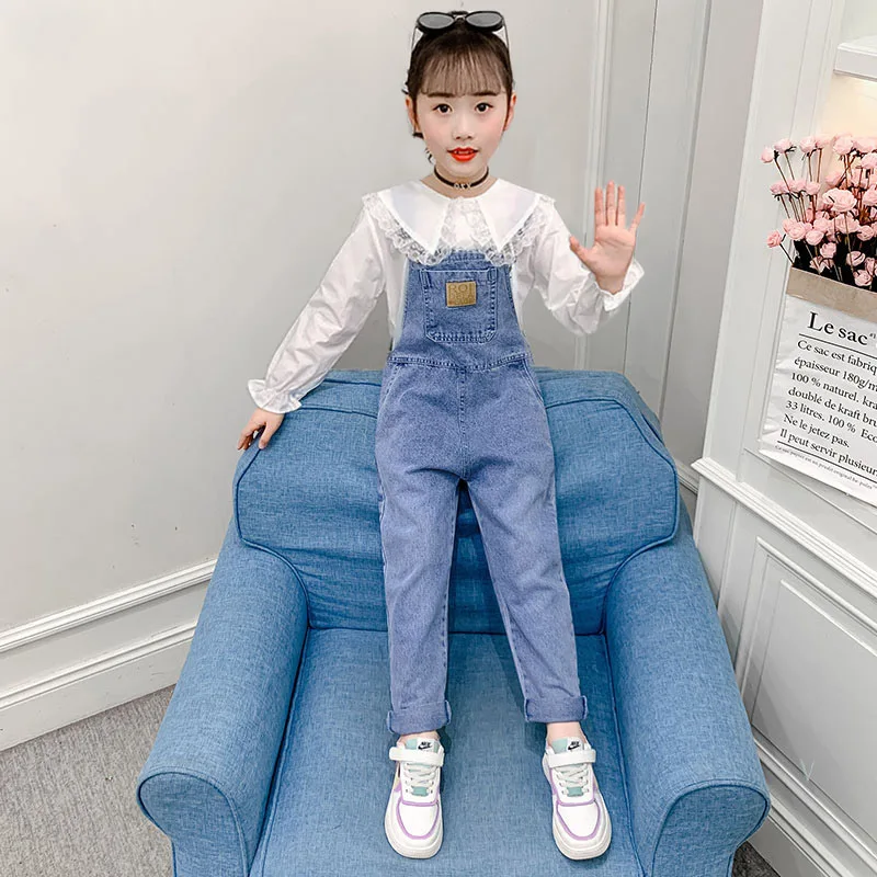 Girls Denim Overalls Children Cowboy Suspender Pants Kids Jumpsuit Girl Jeans Trousers Spring Autumn 5-15Years