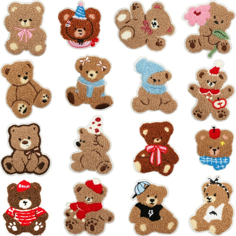 Bowtie Bear Embroidery Patch Brown Bear Applique Patch for Jacket Bag Hat Clothing Decorative Embroidered Patch