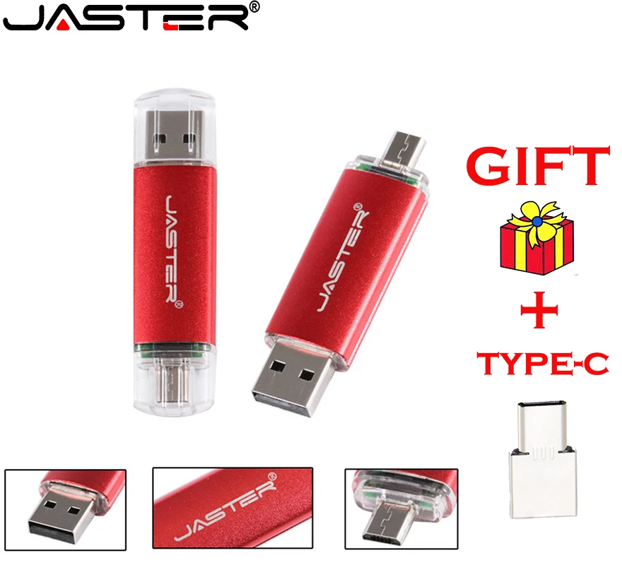 

JASTER Color OTG USB 2.0 Flash Drive 64GB Comes With TYPE-C U Disk 3 in 1 32GB 16GB Pen Drives 4GB Custom LOGO Memory Stick