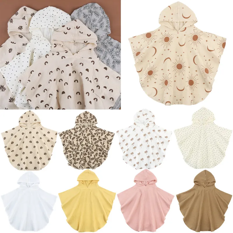 New Designs Pure Cotton Gauze Baby Towel Muslin Baby Hooded Bath Towel Boys Girls Quick Dry Shower Swim Bathrobe Baby Ponchos