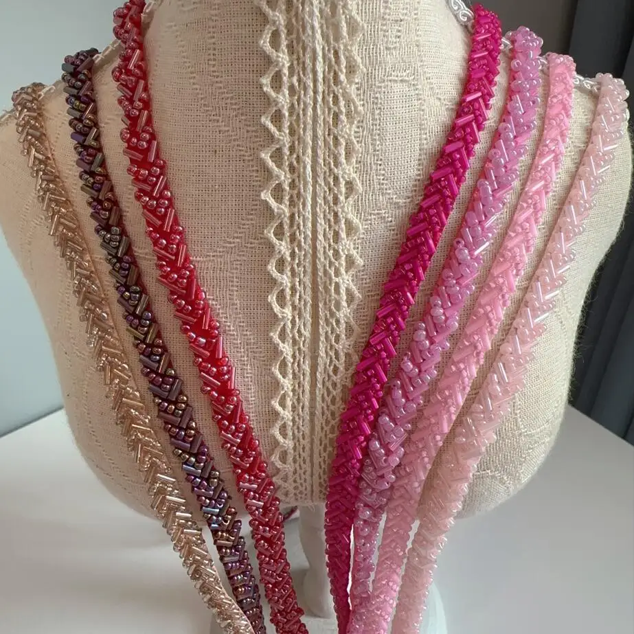 90cm Neon Pink Red Pearl Beaded Lace Trim Ribbon Garment Decoration Trimming Fringe Tape DIY Sewing Fabric Material Accessories