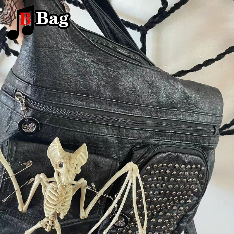 Bat Decoration Vintage Large Capacity Backpack Spicy Girl Gothic Punk Harajuku y2k woman bag