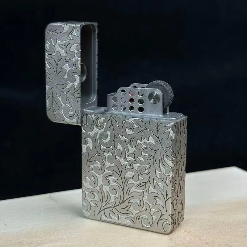 Minimalist Frosted Titanium Fuel Lighter Armor Style CNC Hollowed out Design with Absorption Wheel Collectors And Gift Seekers