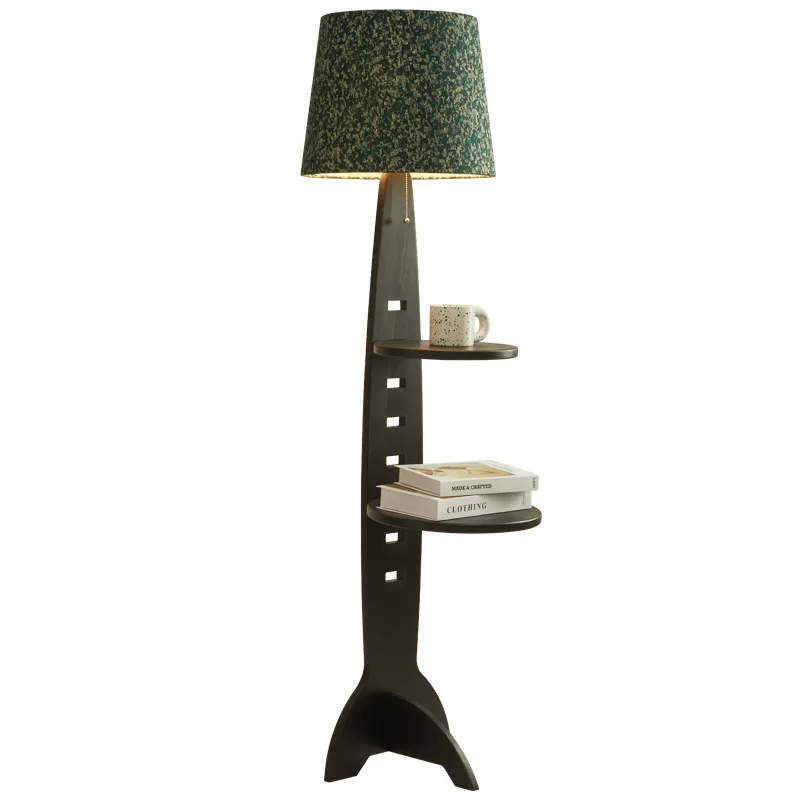 Retro Living Room, Three-layer Shelf Next To Sofa, Bedroom Atmosphere Light, Antique Ash Wood Floor Lamp