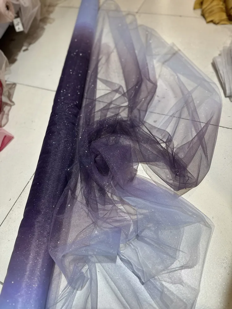 Starry sky sparkling fine pink blue purple gradual change mesh yarn skirt dress fabric designer fabric background mesh yarn