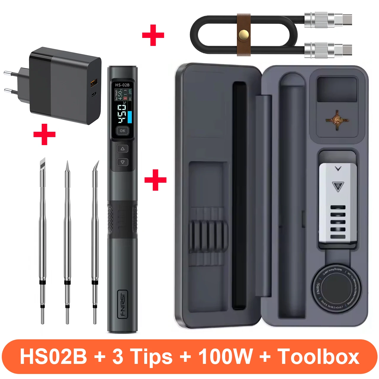 FNIRSI HS02 Soldeerbout HS-02A Gereedschapskist PD 100W Verstelbare Constante Temperatuur Lassen Reparatie Tools C210 Tips