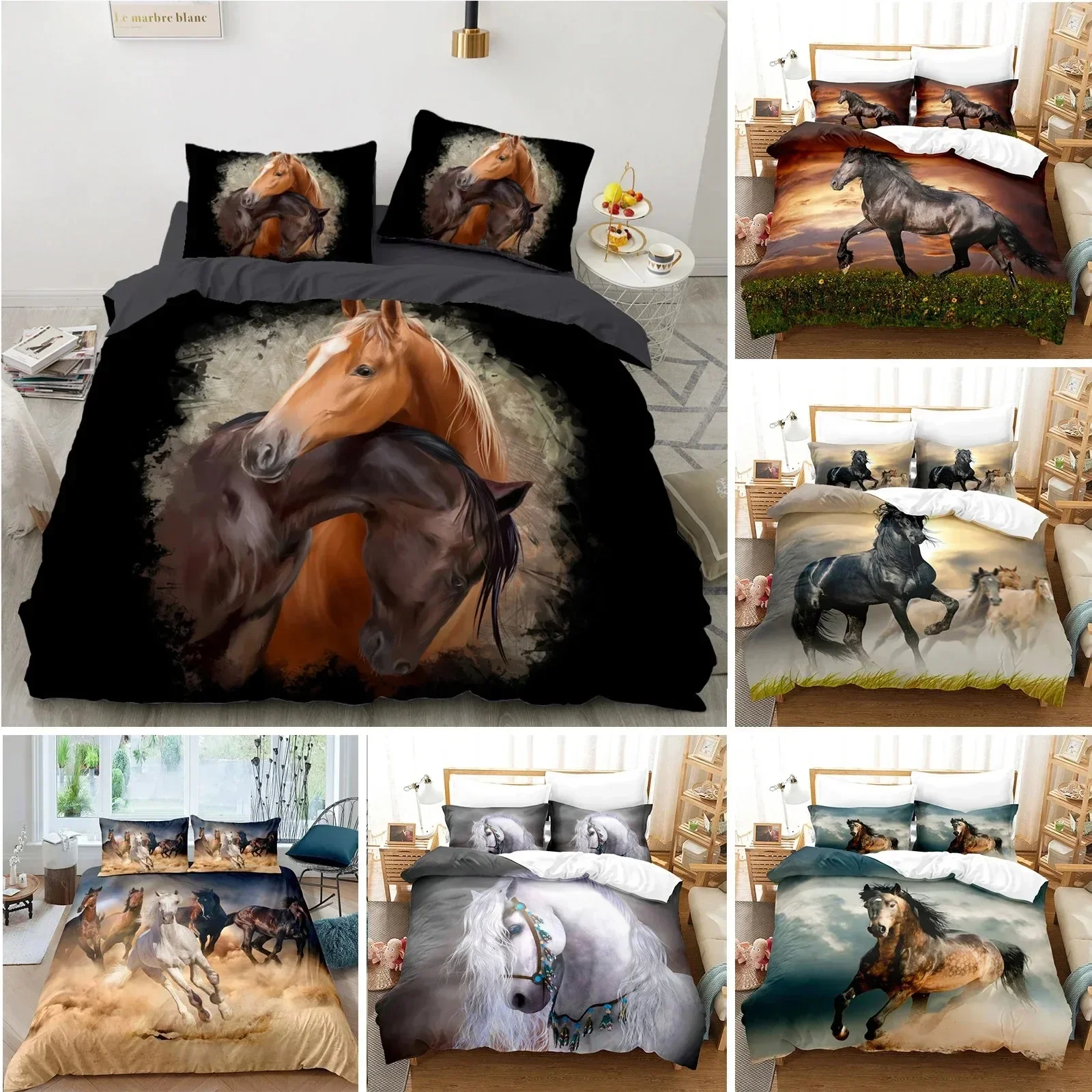 

3D Printed Animal Horse Bedding Set Duvet Cover Bedroom Comforter Covers Single Twin King Size Quilt Cover Home Textile