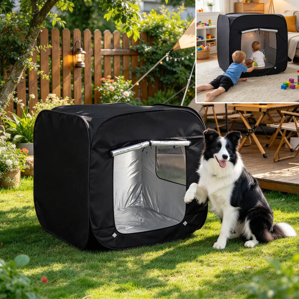 Portable Pop Up Dog House Waterproof Fabric with Breathable Mesh Window Privacy Pet Tent for Dog Cat Camping Travel Daily Use