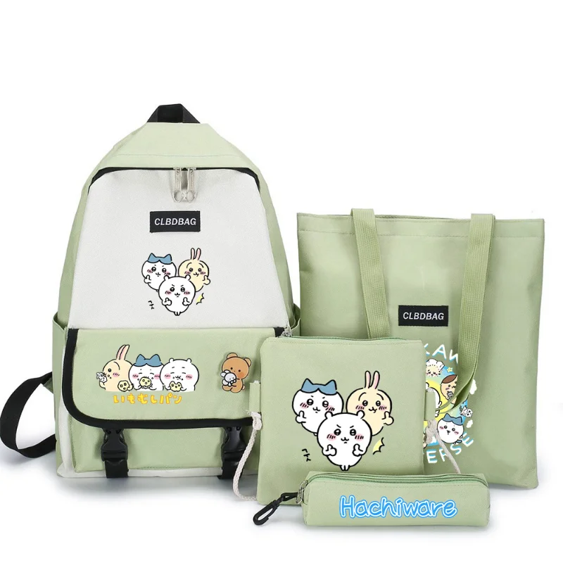 

Cartoon Chiikawa Series Four-piece School Bag Creative Cute and Versatile Chiikawa Printed Canvas Large Capacity Backpack Gifts