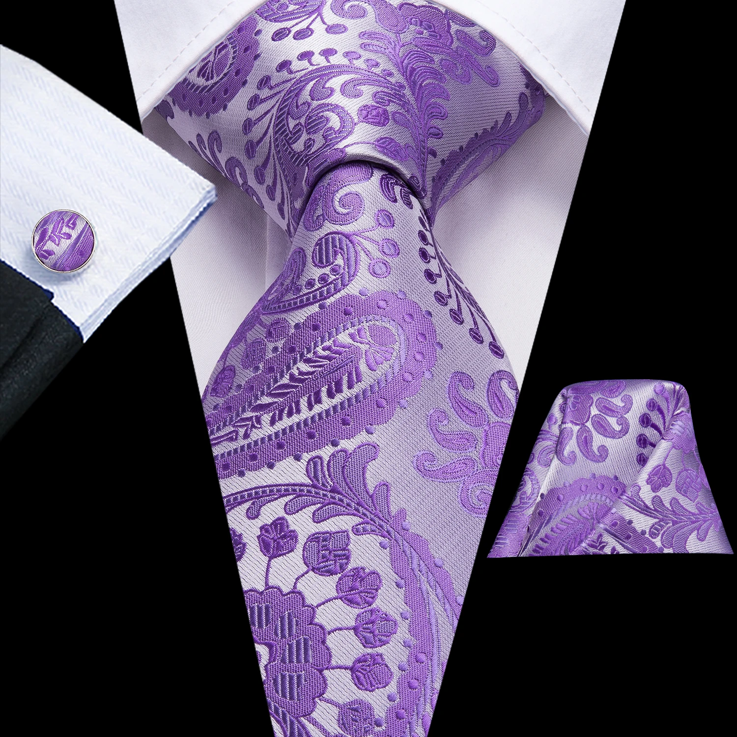 Hi-Tie Light Purple Solid Silk Wedding Tie For Men Quality Hanky Cufflink Gift Necktie Set Fashion Novelty Designer Dropshipping