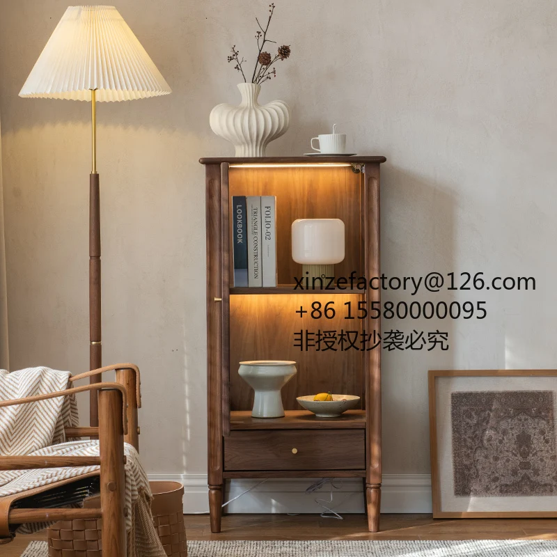 

Factory Direct 2026 Top RatedVintage Nordic Black Walnut Solid Wood TV Cabinet Standing High Bucket Cabinet Combination Display