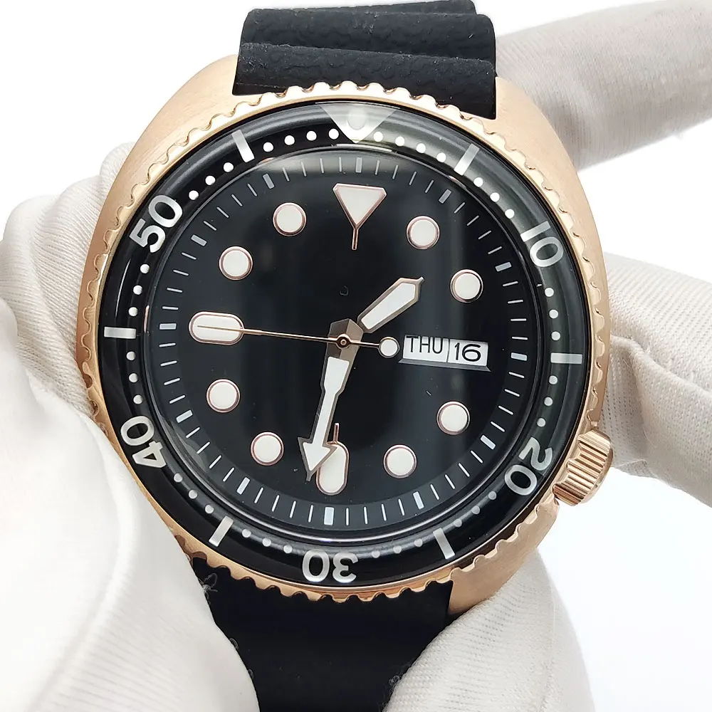 ساعة ميكانيكية أوتوماتيكية كبيرة للرجال ، حافظة مقاومة للماء ، ذهب وردي ، ياقوت ، عمل ، NH36 ، 45