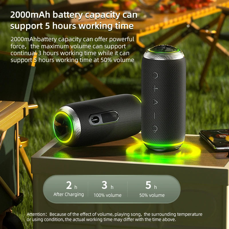 Altavoces de graves potentes portátiles Bluetooth 5,3 Subwoofer estéreo inalámbrico tarjeta TF reproductor de música luz LED Audio impermeable al aire libre