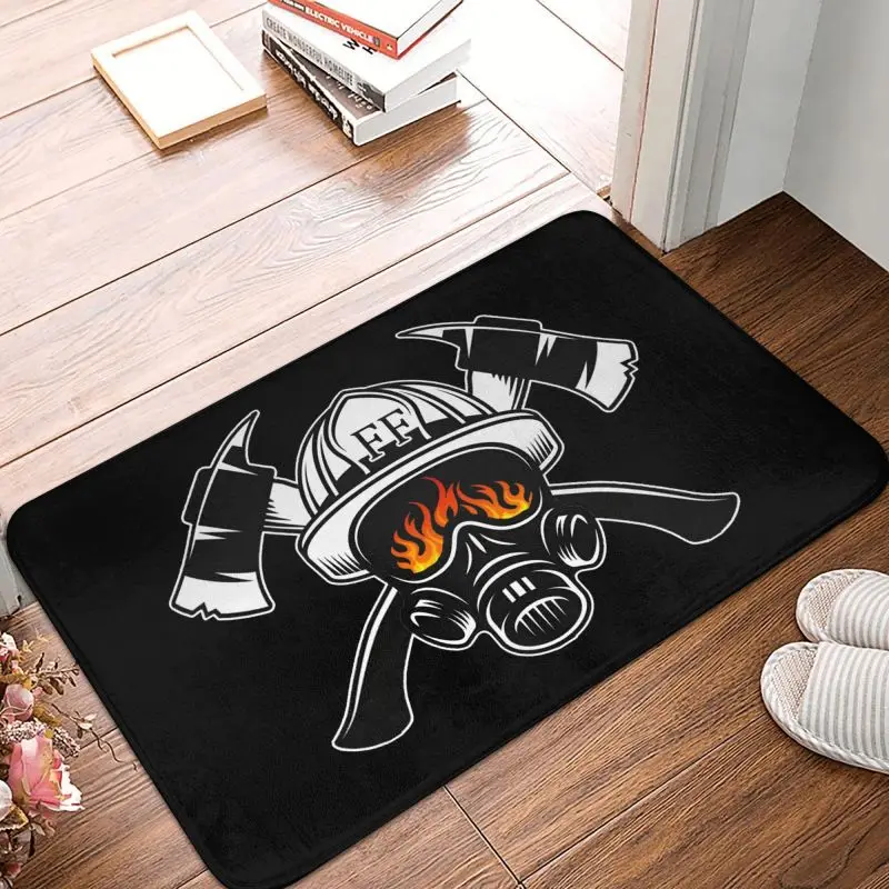 Custom Firefighter Skull Doormat Non-Slip Entrance Kitchen Bath Floor Door Mat Fireman Fire Rescue Garage Carpet Rug