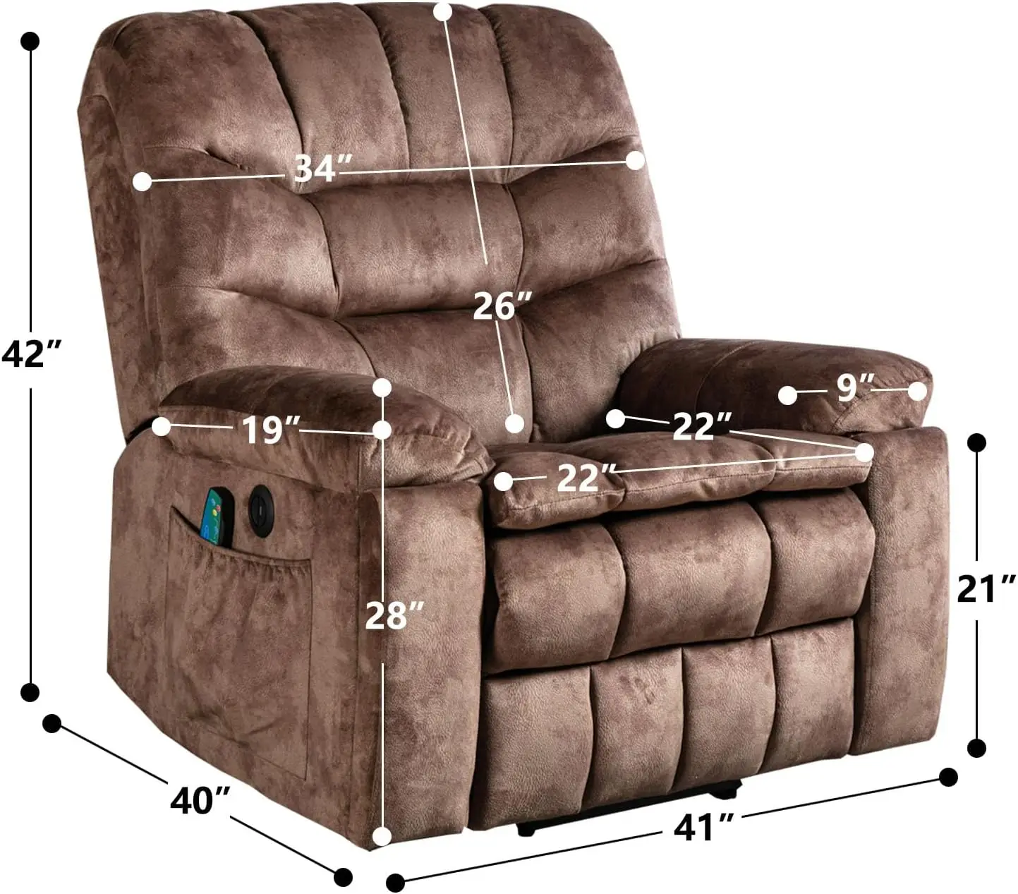 Large Power Lift Recliner with Massage and Heat for Elderly, Heavy Duty & Safety Motion Reclining Mechanism, Electr