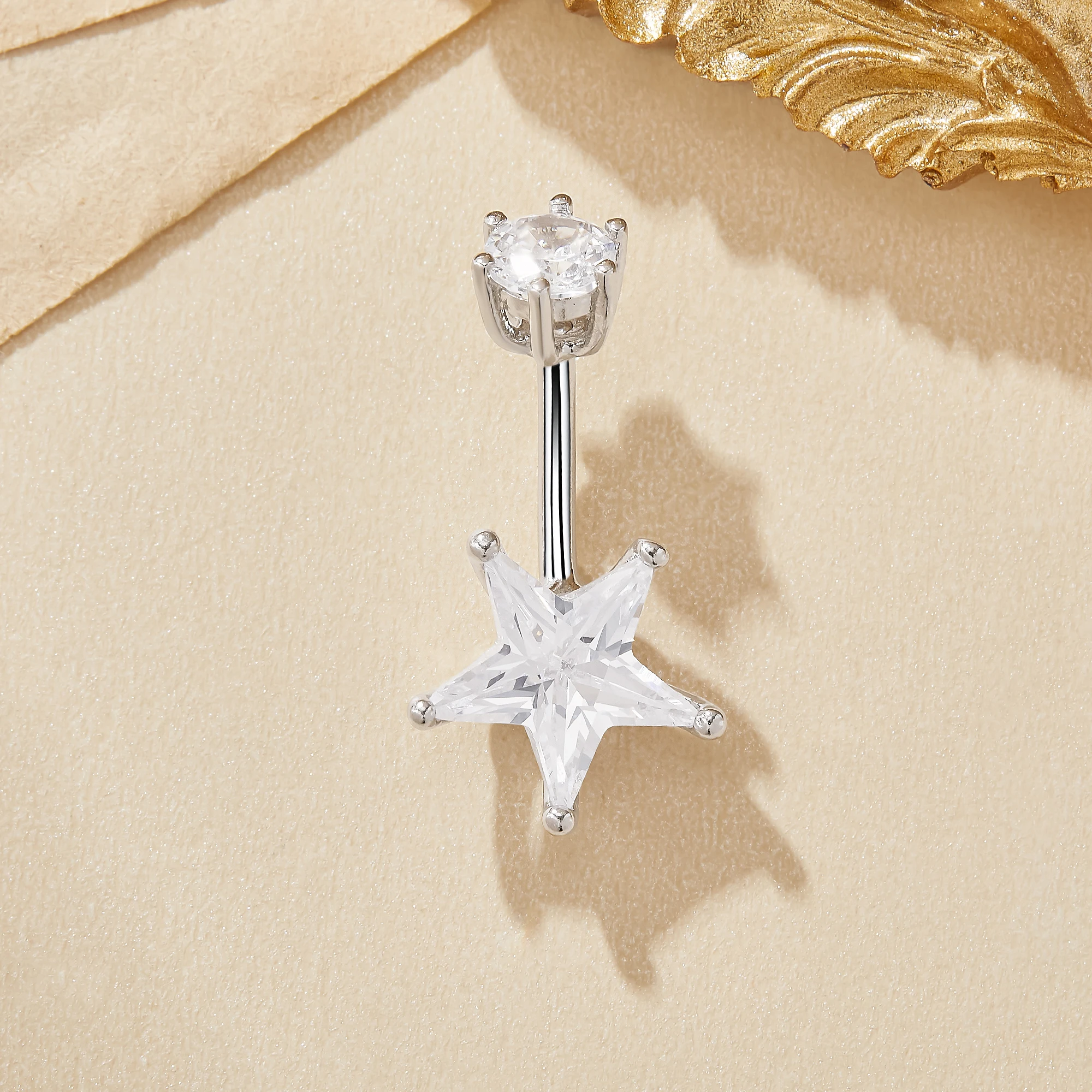 Minmalist Star CZ Stone Solid 925 Sterling Silver Belly Button Ring Belly Piercing Navel Bar Curved Barbell Navel Ring 6790022
