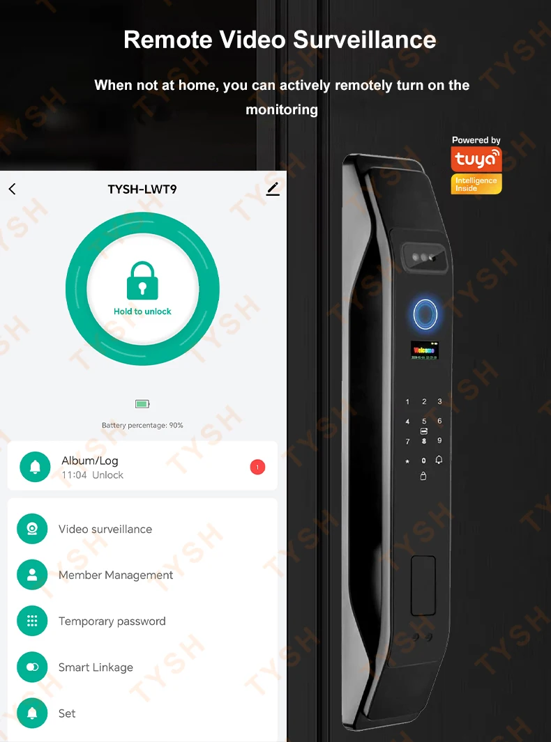TYSH Smart Lock Keyless Entry Wifi & Face Recognition Control Intelligent Main Door Lock with Display Screen