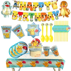 High Quality Pokemon Cartoon Pikachu Birthday Party Disposable Tableware Set Balloon Decoration Baby Shower Background Cup Bag