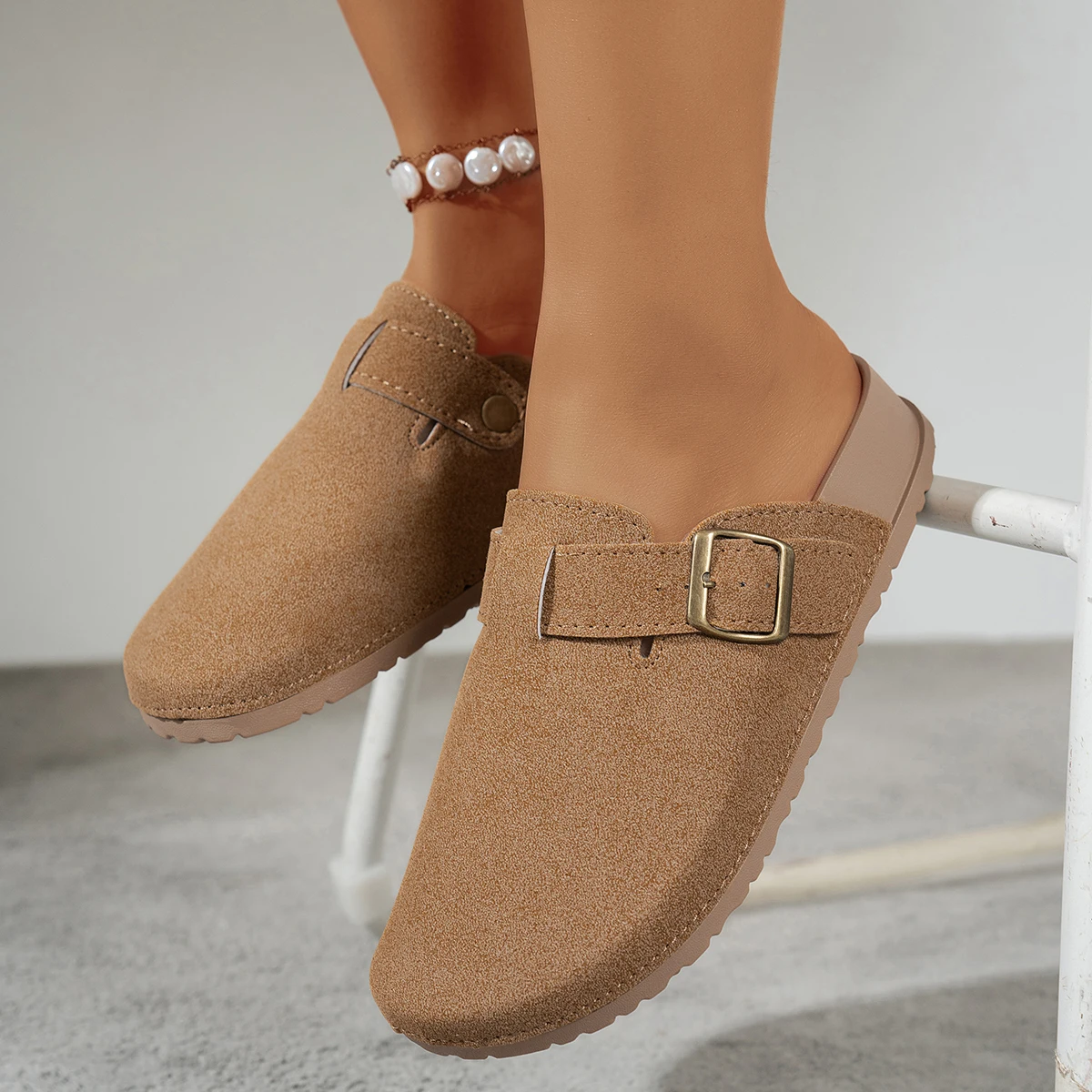 

Classic Faux Suede Mule Slippers Women Anti Slip Outdoor Shoes Woman Cork Closed Toe Casual Sandals Platform Slides Female