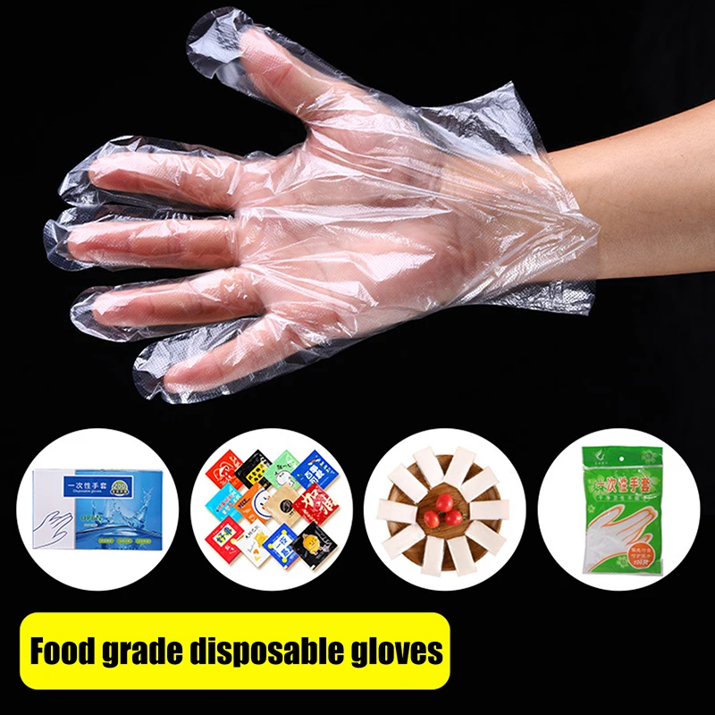 100PCS Kitchen Restaurant Fried Chicken BBQ Tableware Transparent Disposable Gloves Plastic Waterproof Gloves
