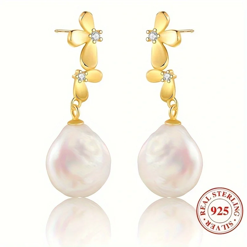 

Natural freshwater pearl baroque petal earrings hypoallergenic fashion luxury for women to wear a party wedding