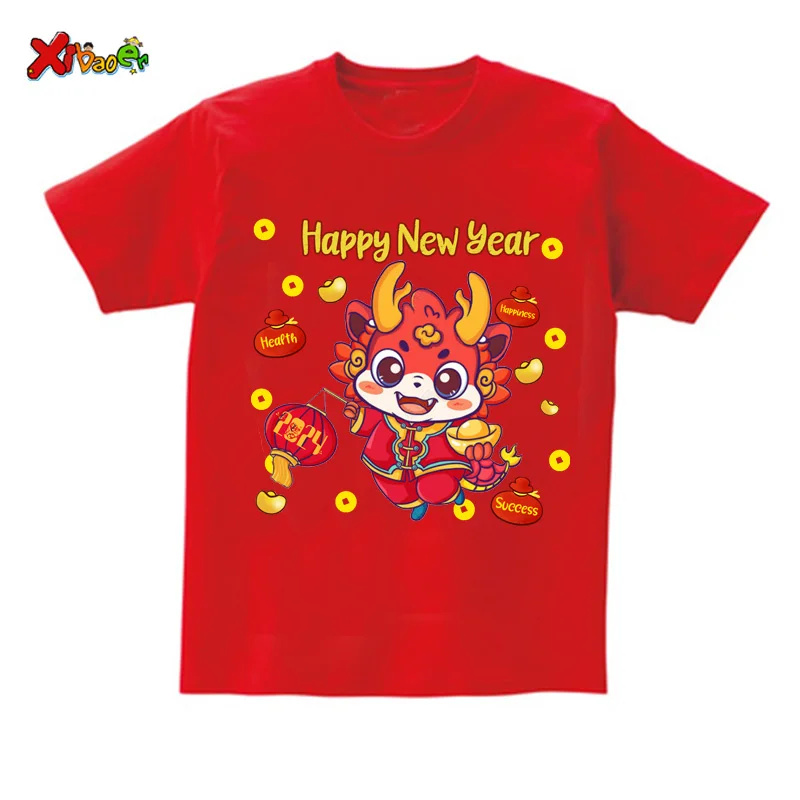 Family Matching Shirts Happy New Year 2024 T Shirt Party Outfits Couple Outfits Red Clothing Set Family Look Shrits Chinese Year