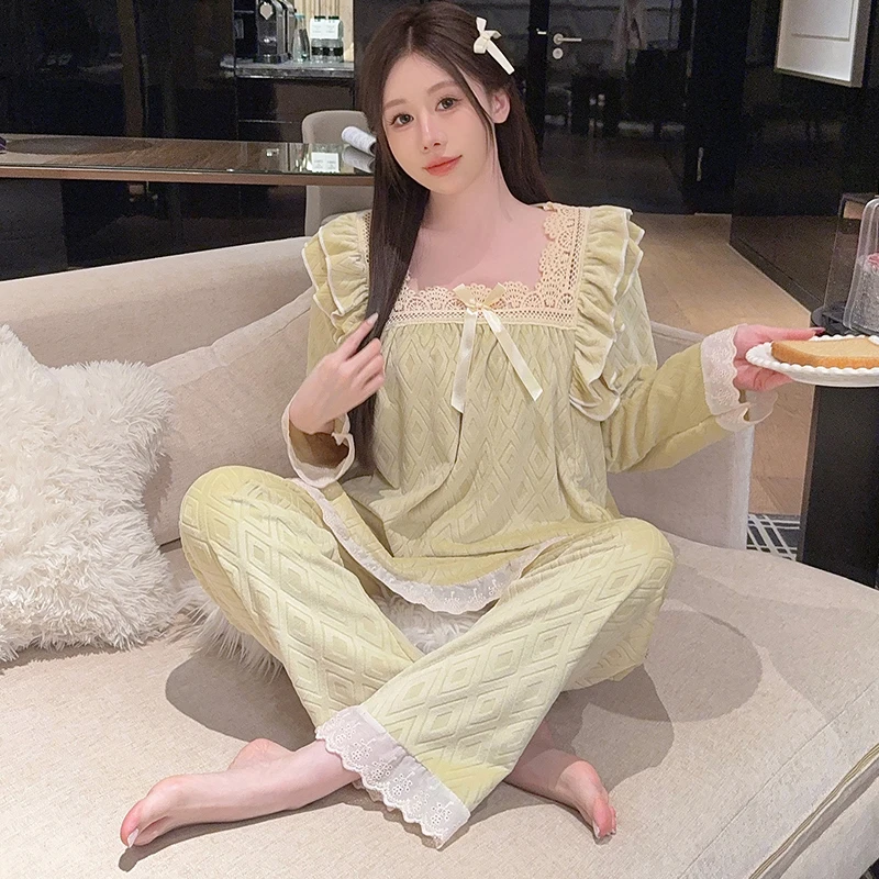 

Pajama Sets Hearts Women Dark Loose Night Chinese Lady Sweetheart Feel Stretchy Hooded Long Sleeve Ankle Length Autumn Golden OL