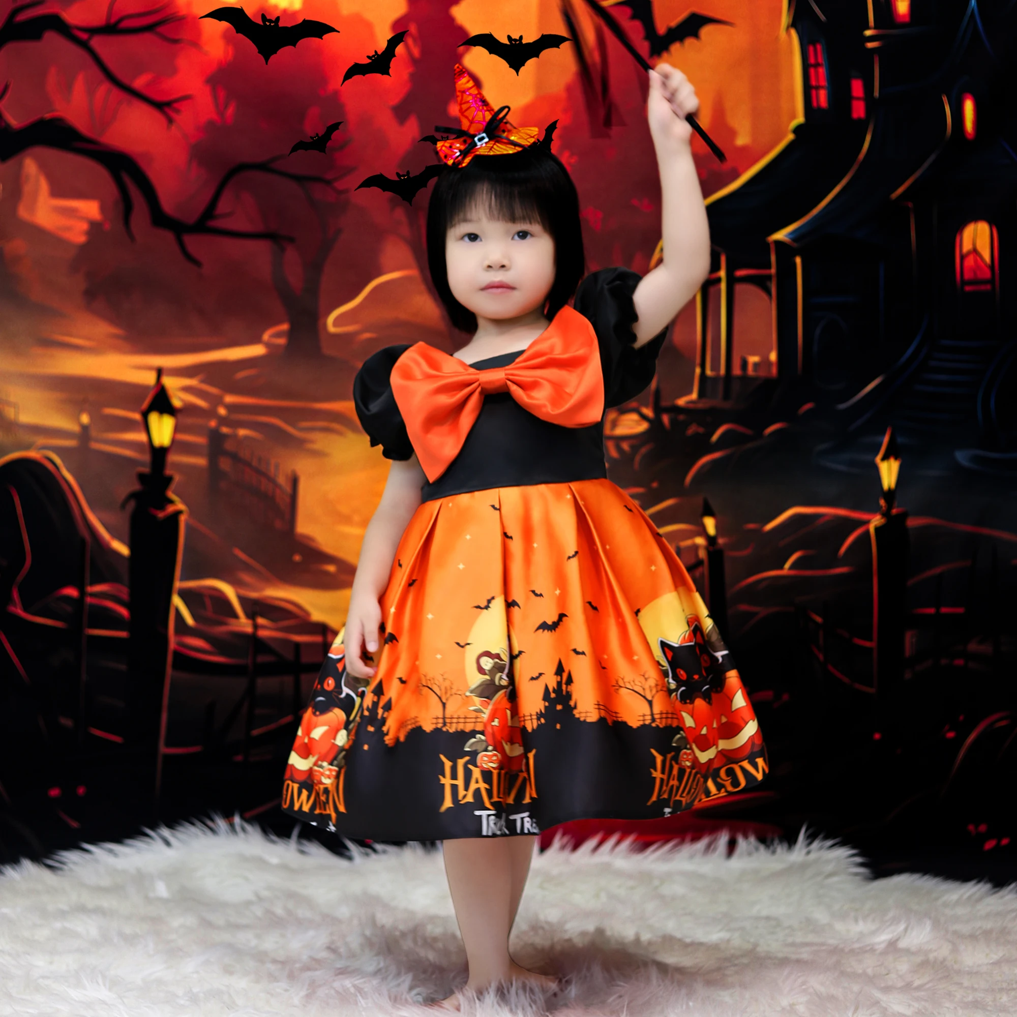 

Halloween Pumpkin Costumes for Girls Carnival Cosplay Costume Gothic Ghost Party Princess Dress Birthday Christmas Girl Clothing