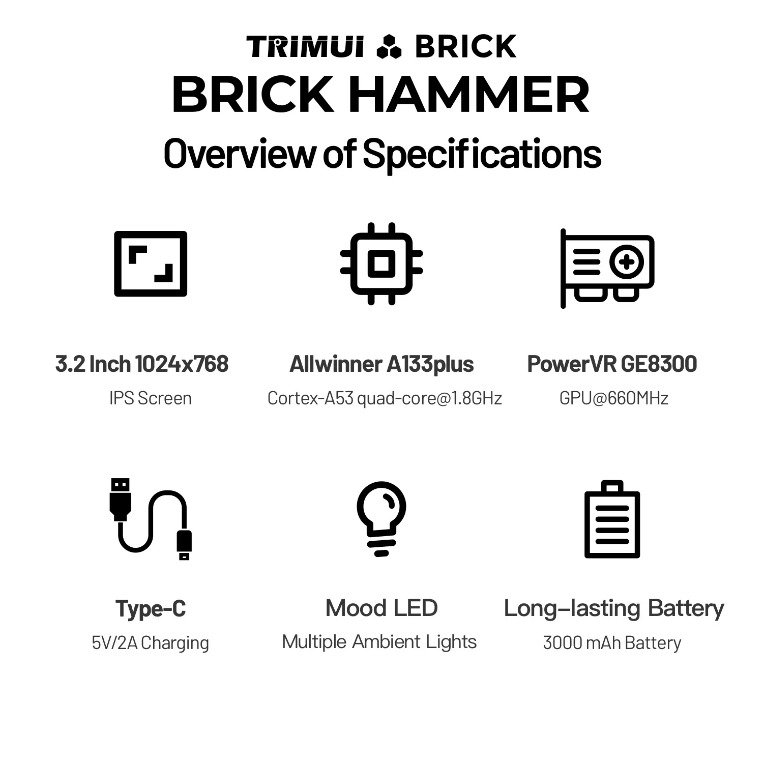 Trimui Brick Hammer Console di gioco portatile Schermo IPS da 3,2 pollici 1024 * 768 3000mAh Regali per macchine da gioco retrò open source in metallo