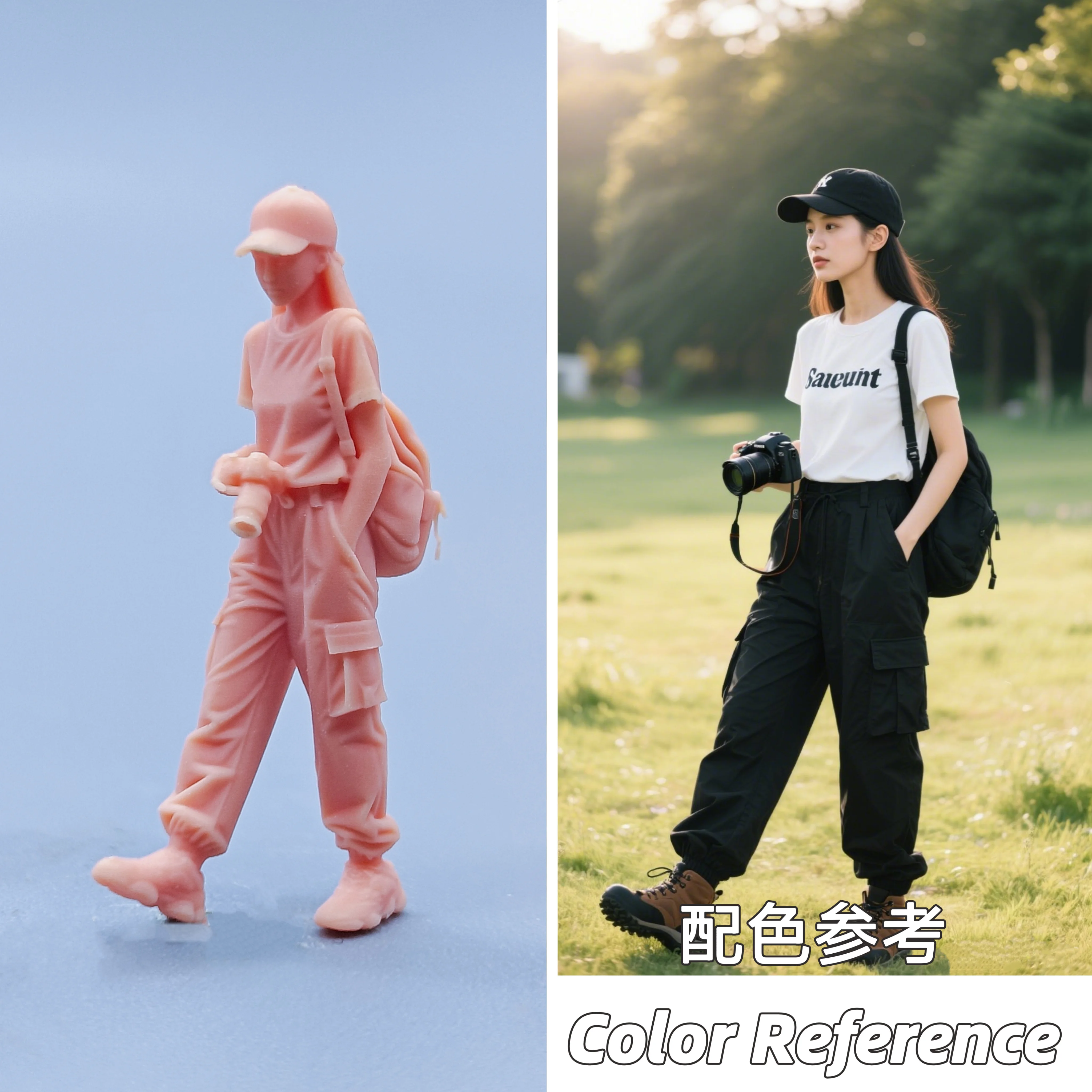 1/64 Figuren, Maßstabsmodell, Harz, Kamera, Rucksack, Mädchen, ungefärbte Miniaturen, Diorama, handbemalt, D512
