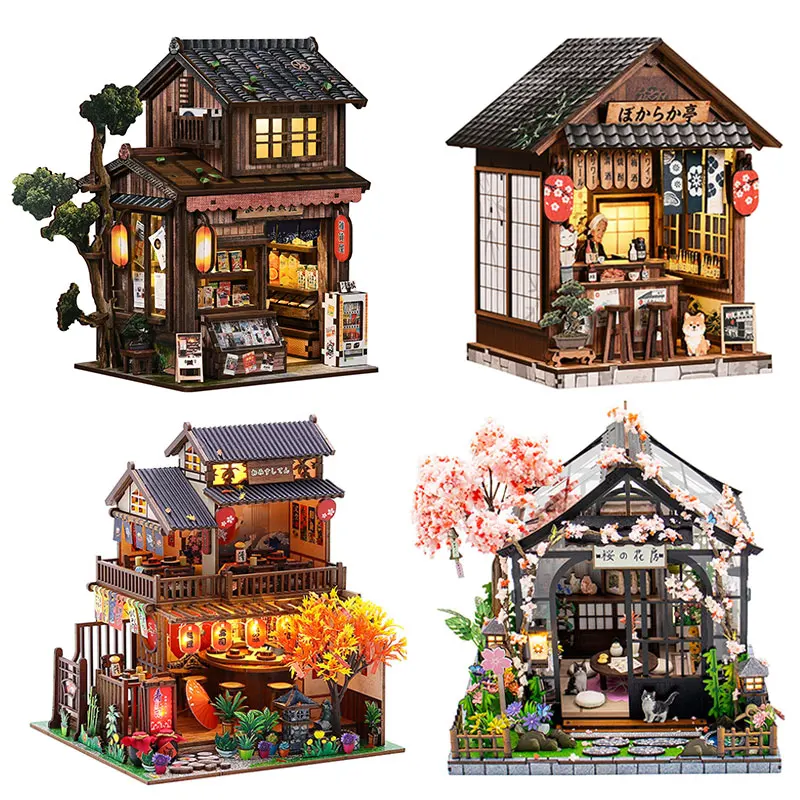 DIY Book Nook Kit Miniature Dollhouse Bookshelf Insert Wooden Bookend 3D Building Model for Adult Gift Japanese Style Home Decor