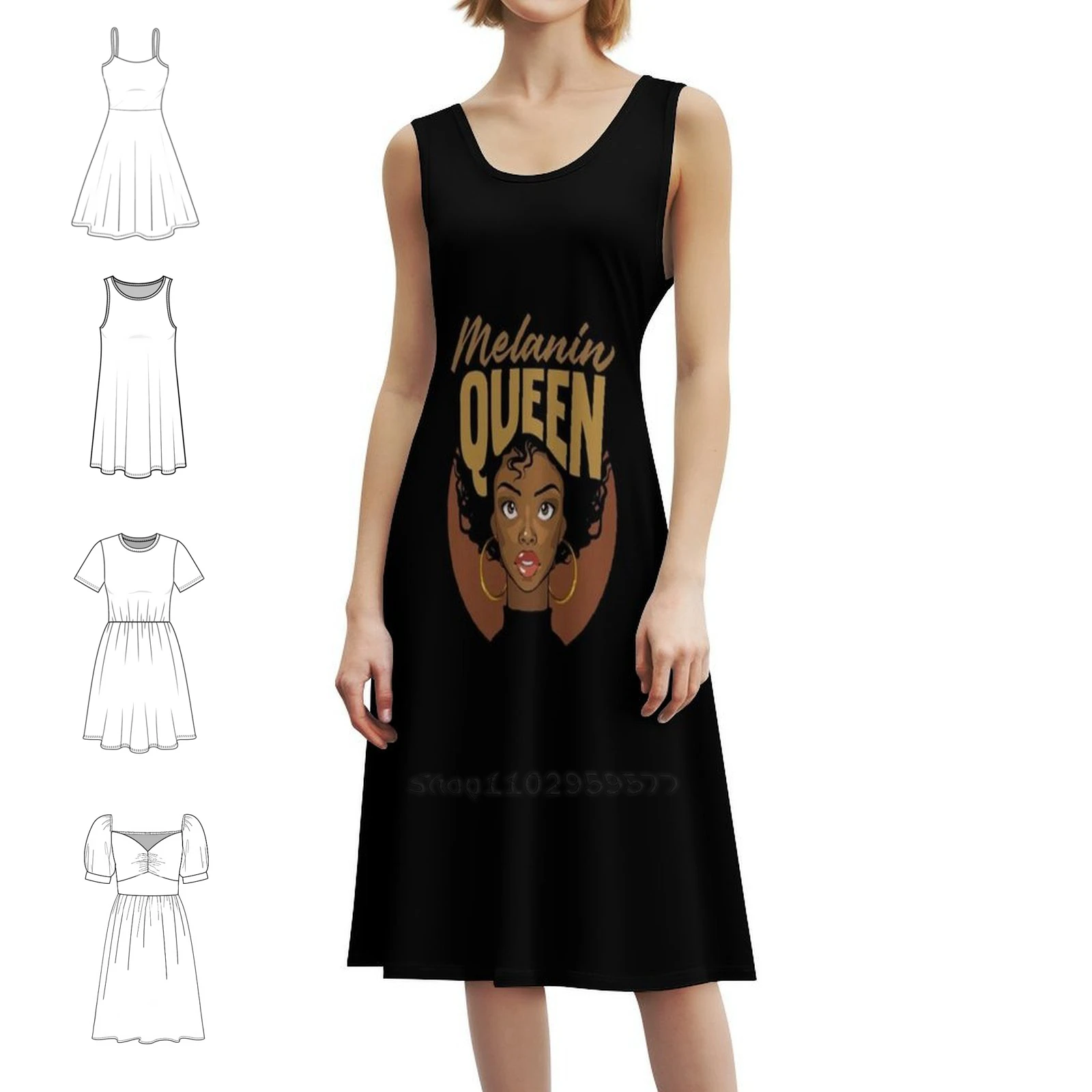 الميلانين الملكة الأفرو الأمريكية نكتة نمط Preppy فستان قصير للنساء ألف خط فضفاض صالح فستان يوم غير رسمي الميلانين الملكة الأفرو