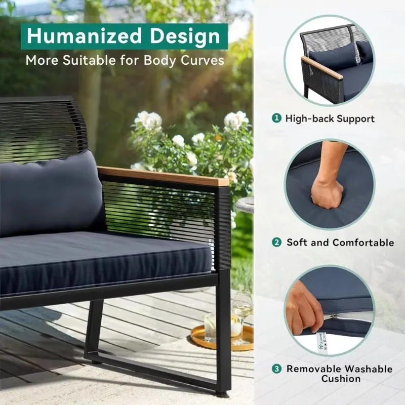 

Patio Loveseat Wicker Outdoor Furniture, All Weather Rattan Conversation Loveseat for Backyard, Balcony and Deck with Wooden