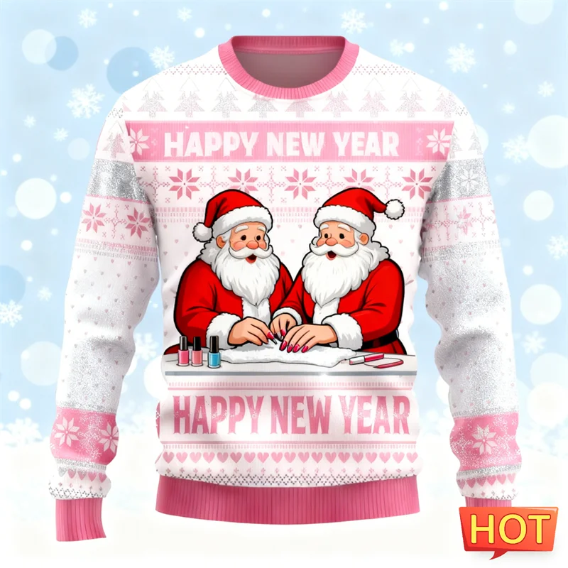 

Новинка 2026, забавные толстовки с рисунком Санта-Клауса, модный новогодний свитер с 3D принтом, уродливый рождественский свитер, свободные уличные пуловеры