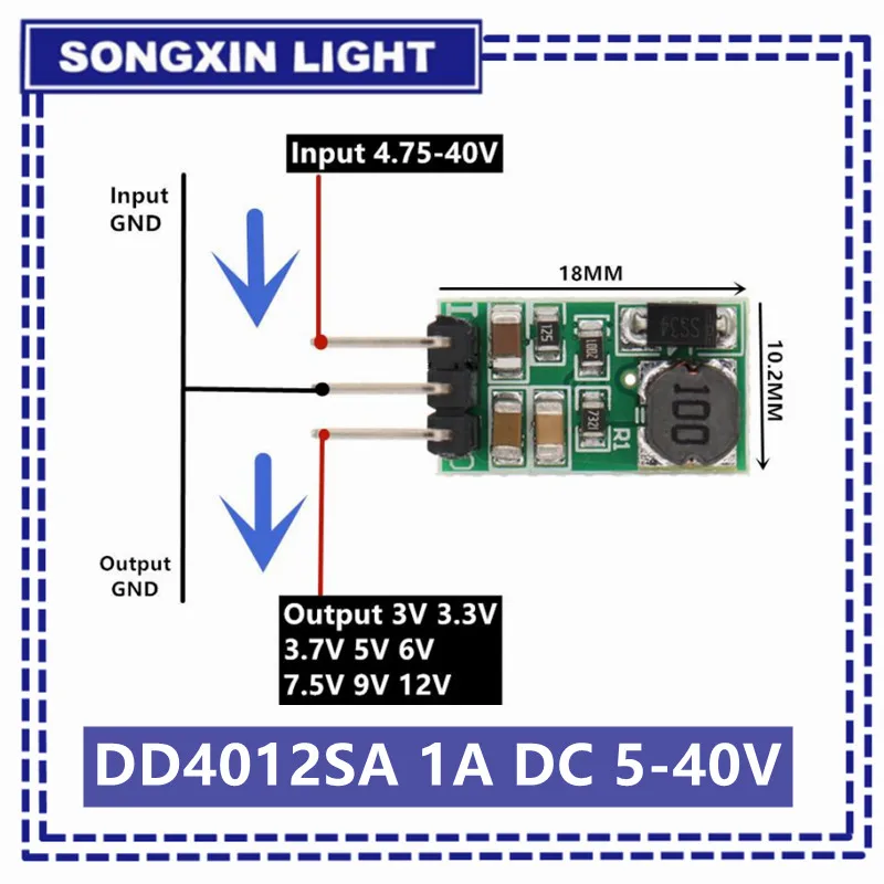 Nowy DD4012SA 1A DC 5-40V do 3V 3.3V 3.7V 5V 6V 7.5V 9V 12V Regulator DC-DC Step-Down Buck Converter Module Board