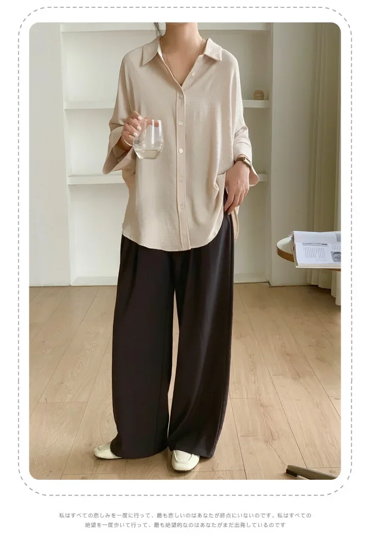 

Женская новая мода в японском стиле, лето 2025 года, однотонные повседневные модные свободные рубашки с отложным воротником и длинными рукавами, 7 цветов