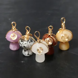 Natural Stone Mushroom Shape Pendant Pink Crystal Aventurine Jades Charms for Jewelry Making DIY Necklace Earring Accessories