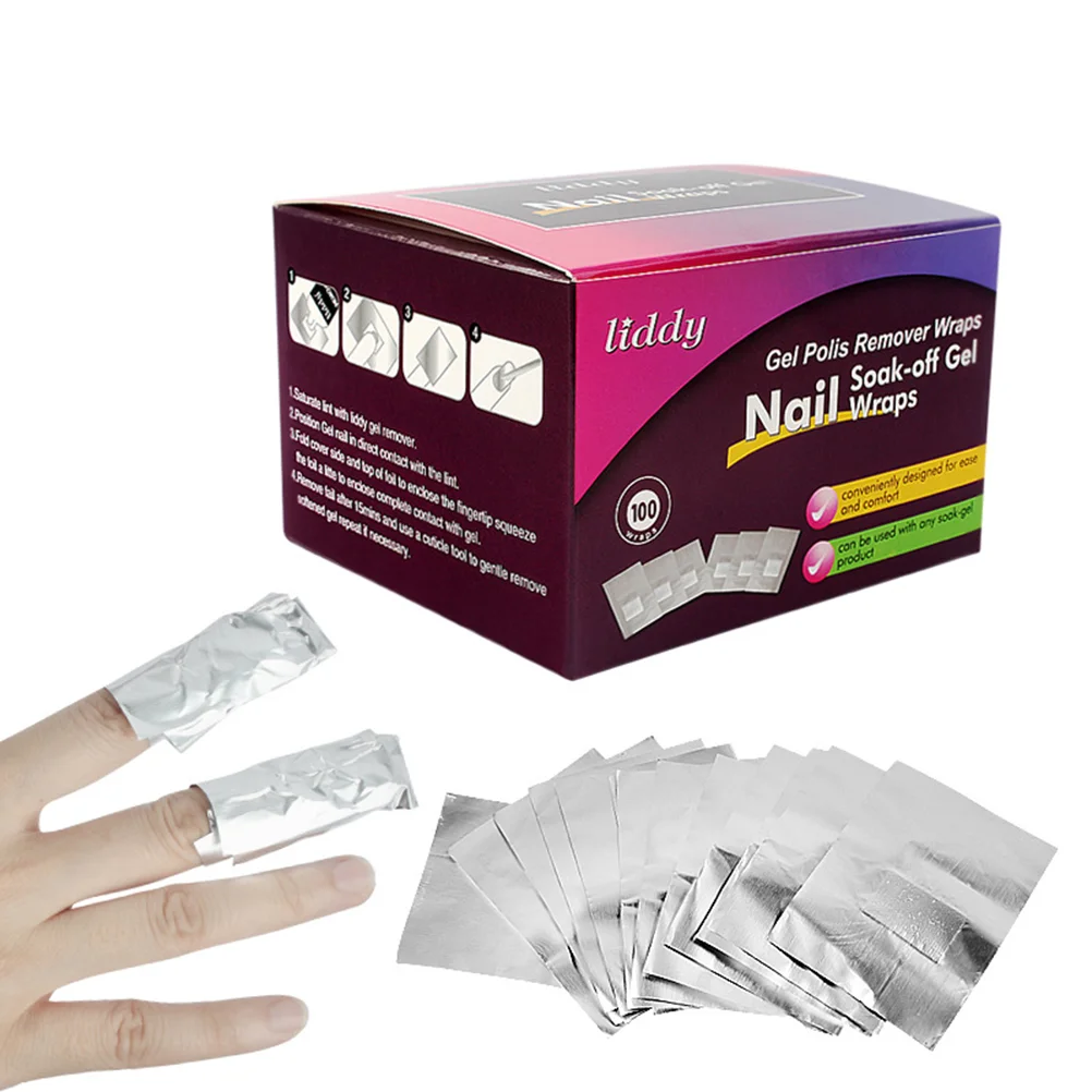 100pcs One Bag Nail Polish Remover Wraps Nail Cleaning Tin Foil With Stick for Home Nail Salon nail polish paper