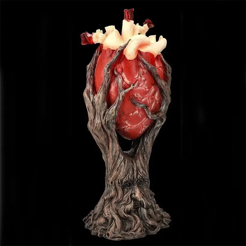 Red Anatomical Heart Tree with Greenman Trunk Statue Figurine Gothic Ornament Crafts Sculpture for Halloween Home Decoration