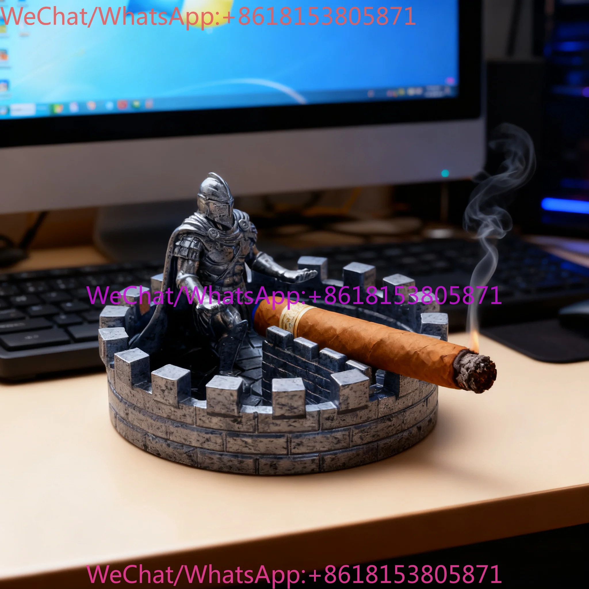 Retro knight cigar holder ashtray resin home decoration medieval ornaments personalized creativity